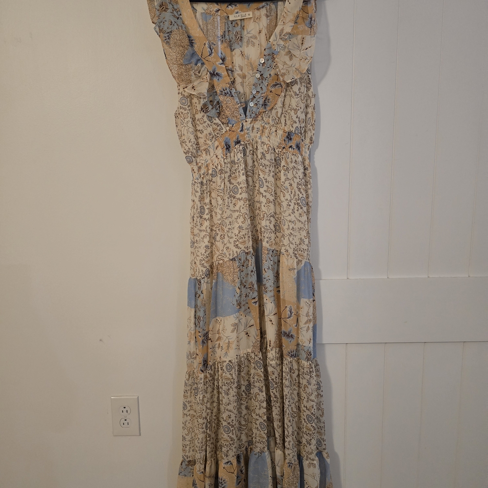 ILLA ILLA Patchwork Maxi Dress in Cream and Blue